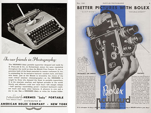 Paillard Hermes Typewriter and Bolex H-16